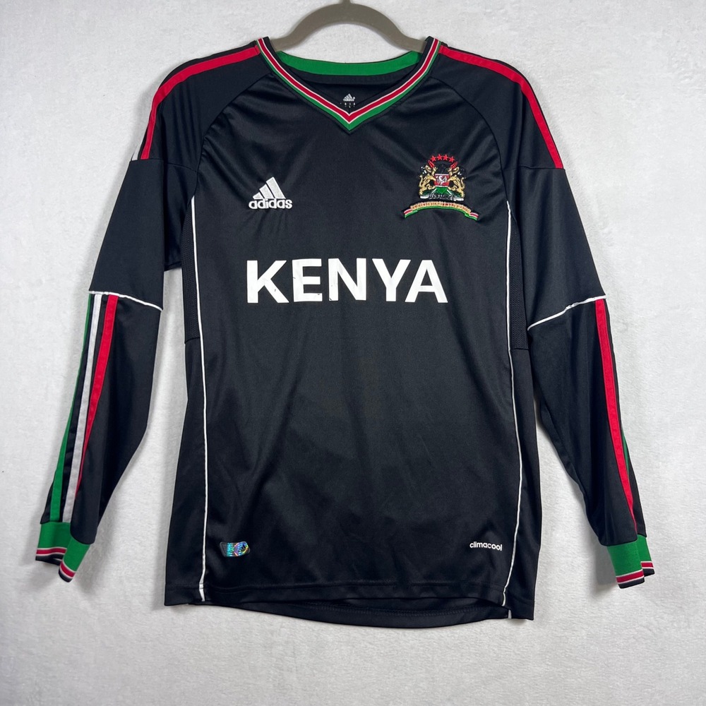 Adidas Kenya Soccer Jersey Kids Large Long Sleeve Black Climacool Harambee Stars